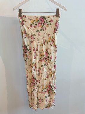 Reformation Cream Midi Skirt with Pink & Yellow Floral Print